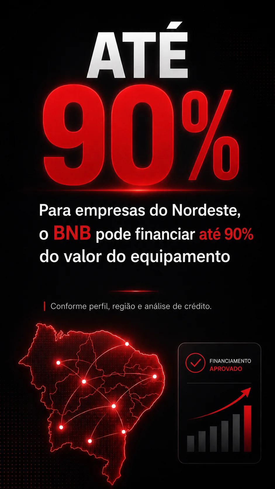 Até 90% de financiamento pelo Banco do Nordeste para empresas do Nordeste, conforme perfil, região e análise de crédito.